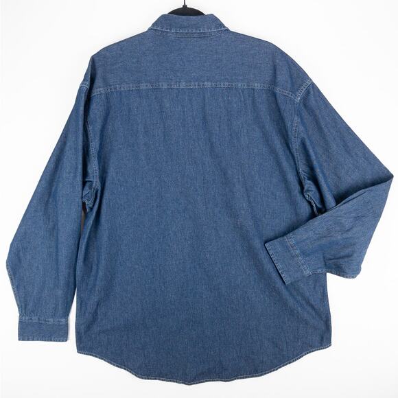 Men’s XL Denim Shirt Relaxed Fit Long Sleeve Button Down Workwear Dark Wash NWT - Picture 10 of 12
